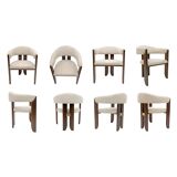 Eight Mid-century Modern Italian Bouclè and Walnut Dining Chairs, 1970s