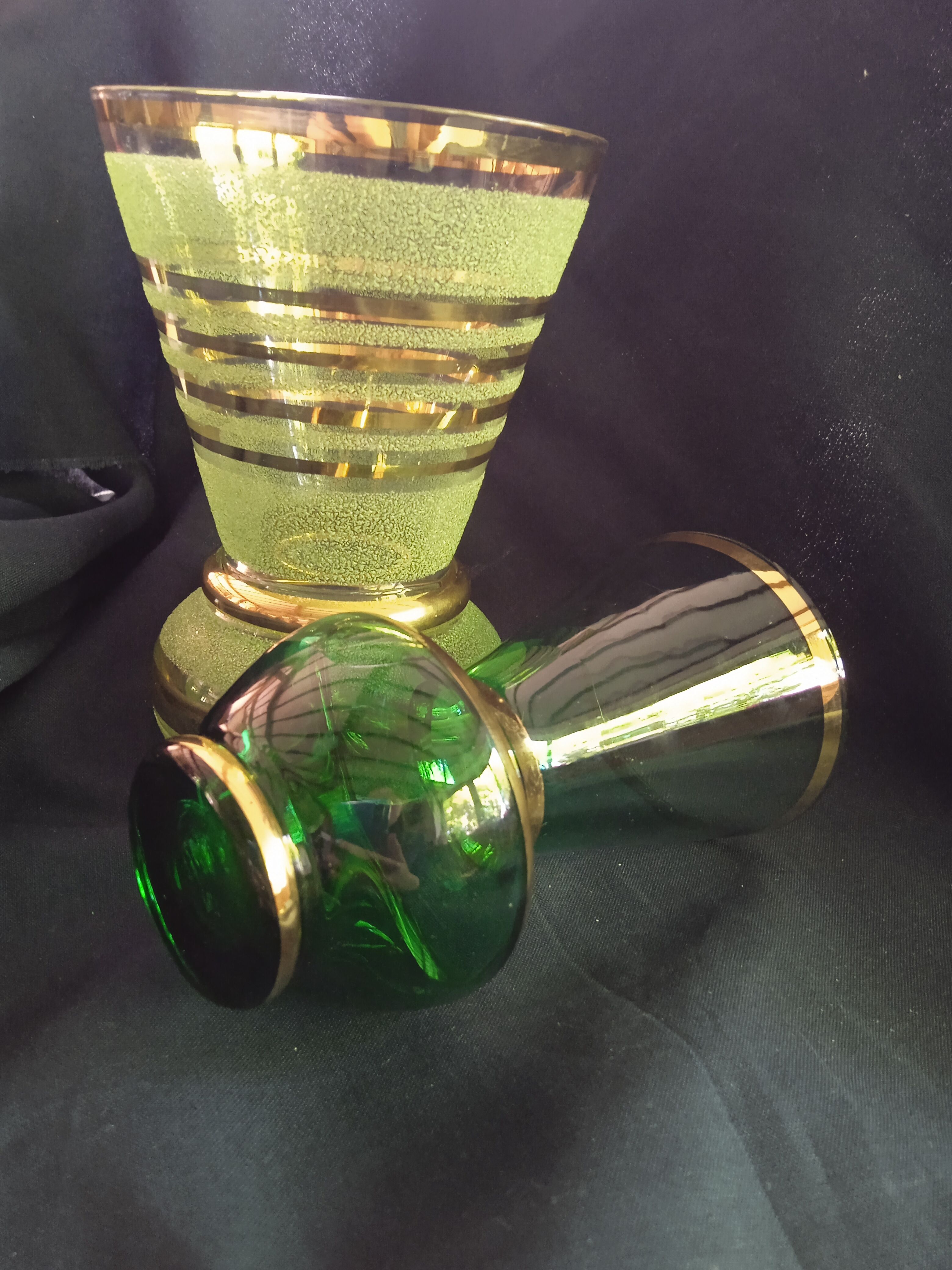 Two vintage green vases in glass and granite effect 50s