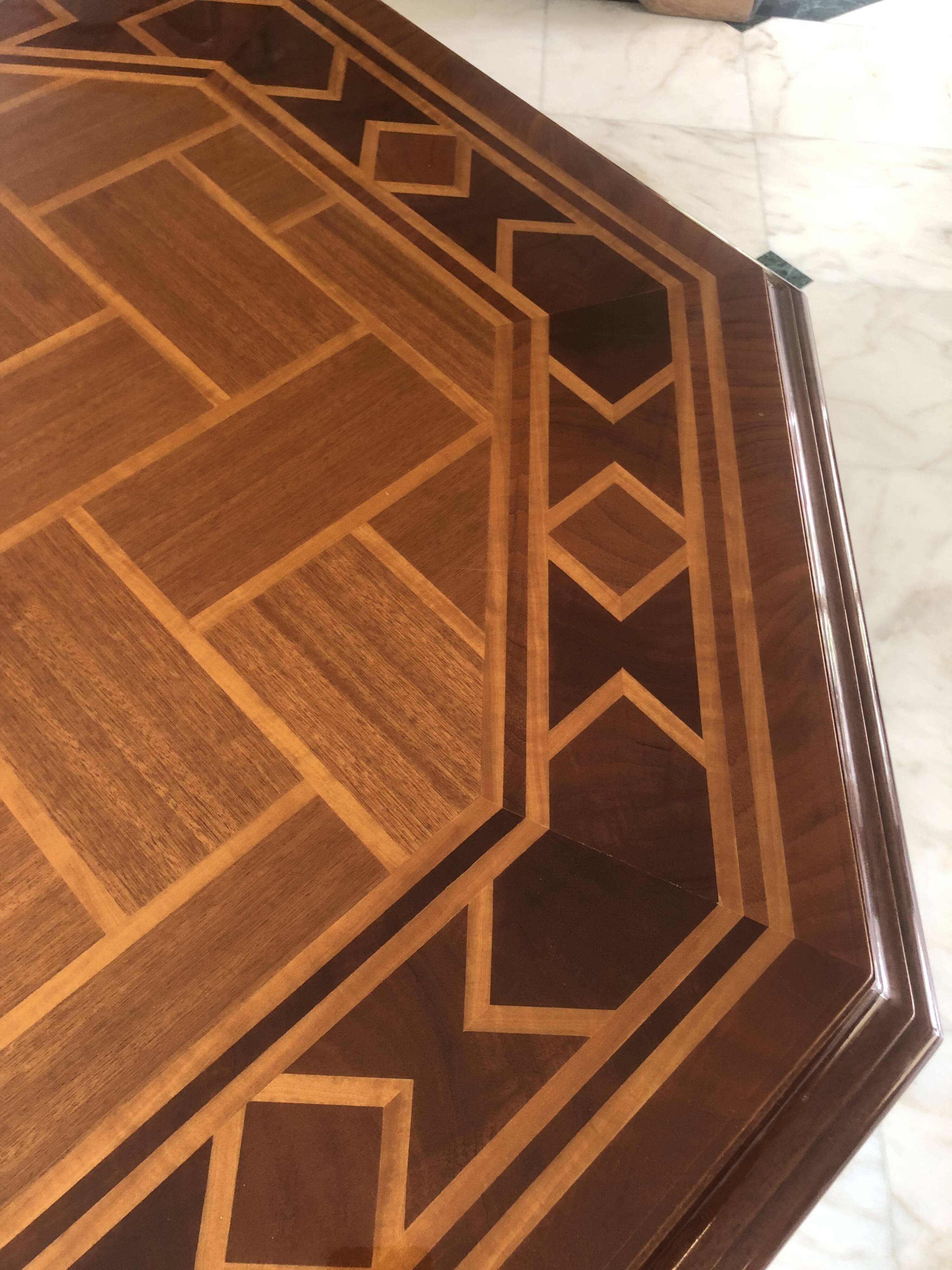 Dining table marquetry Naples with 6 chairs - Impeccable condition