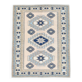 Tapis vintage 6x8, tons bleus, motif laine turque, 225x178 cm