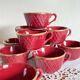 Set of 10 old red and gold ceramic coffee tea cups
