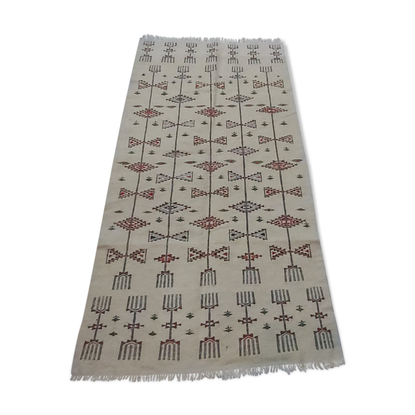 Traditional white multicolored Berber carpet 200-105cm