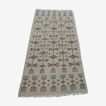 Traditional white multicolored Berber carpet 200-105cm