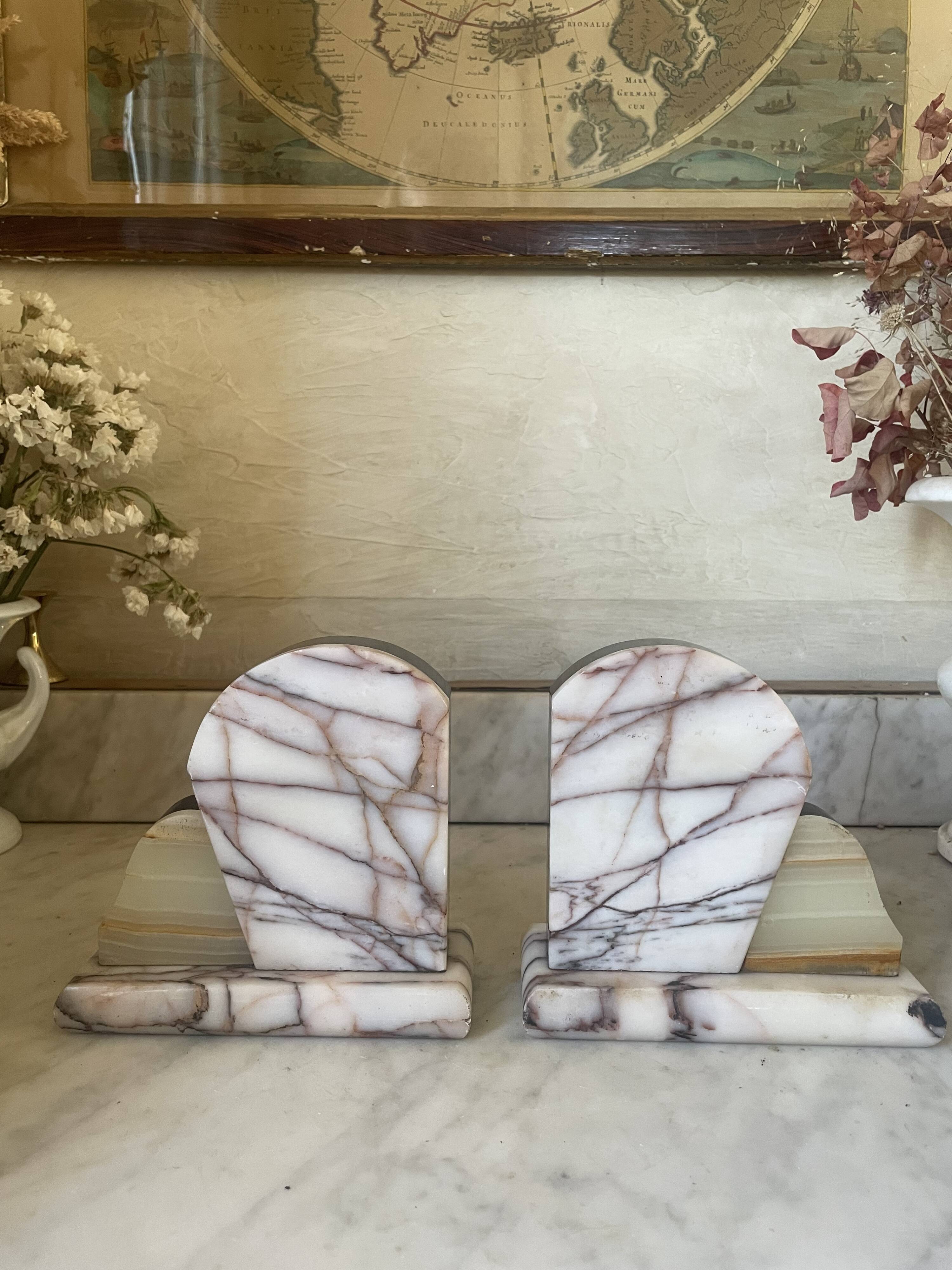Vintage pair of marble and onyx Art Deco bookends.