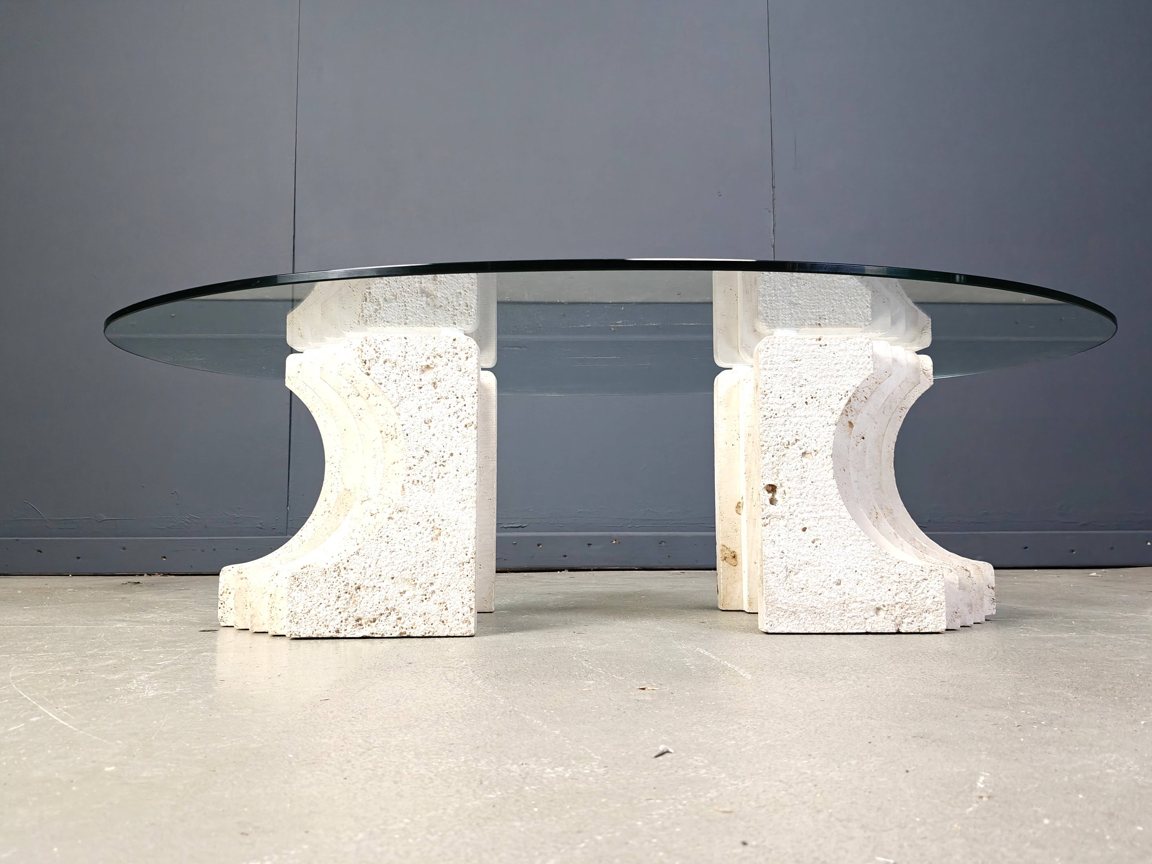 Vintage travertine coffee table Italy , 1970s