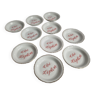 Set of 10 vintage porcelain dishes, Orchies, Moulin des loups