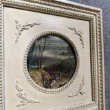 Louis XVI style screen with two leaves in lacquered wood circa 1850