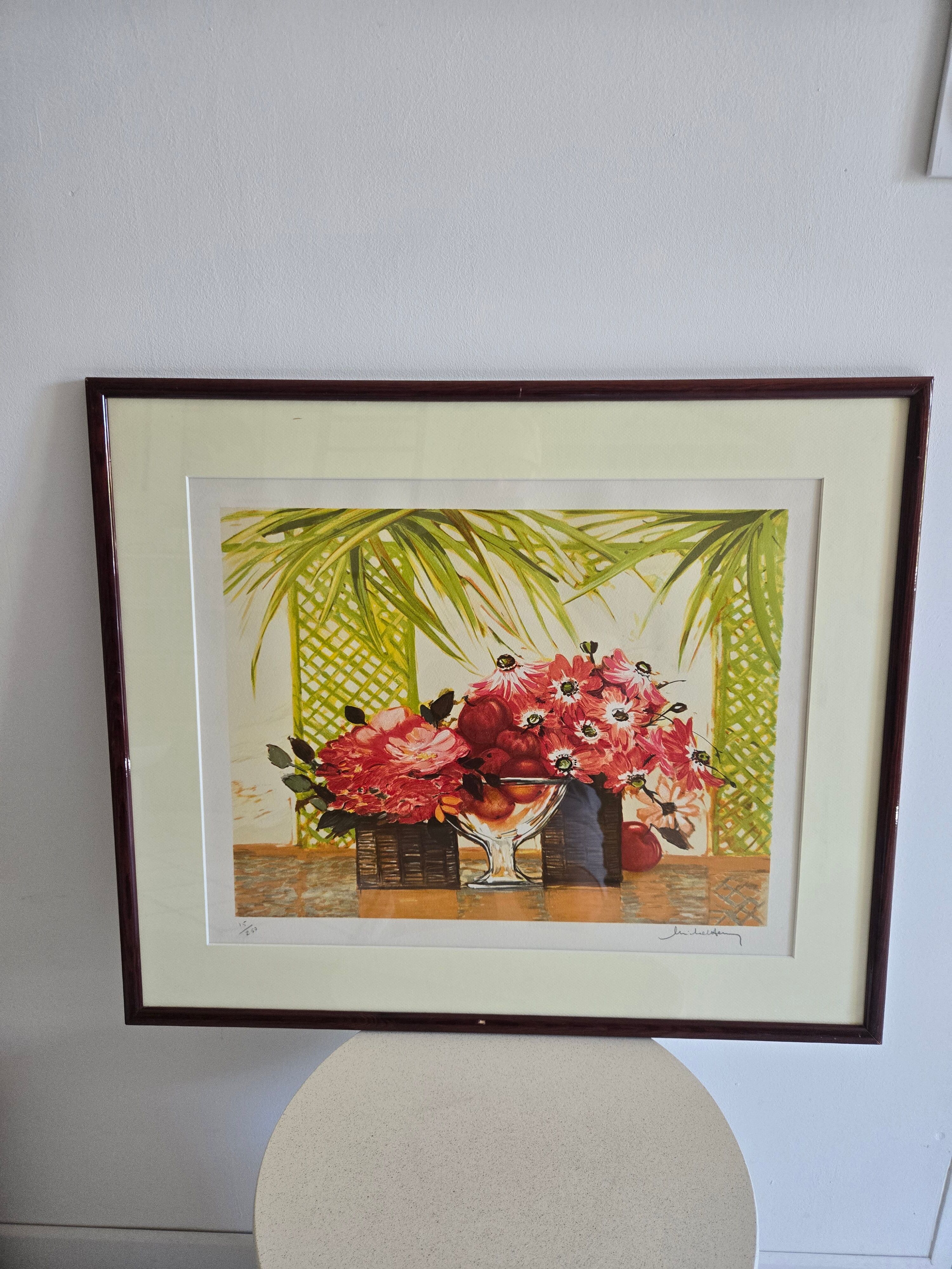 Litographie originale Michel-Henry "Bouquet Rouge"