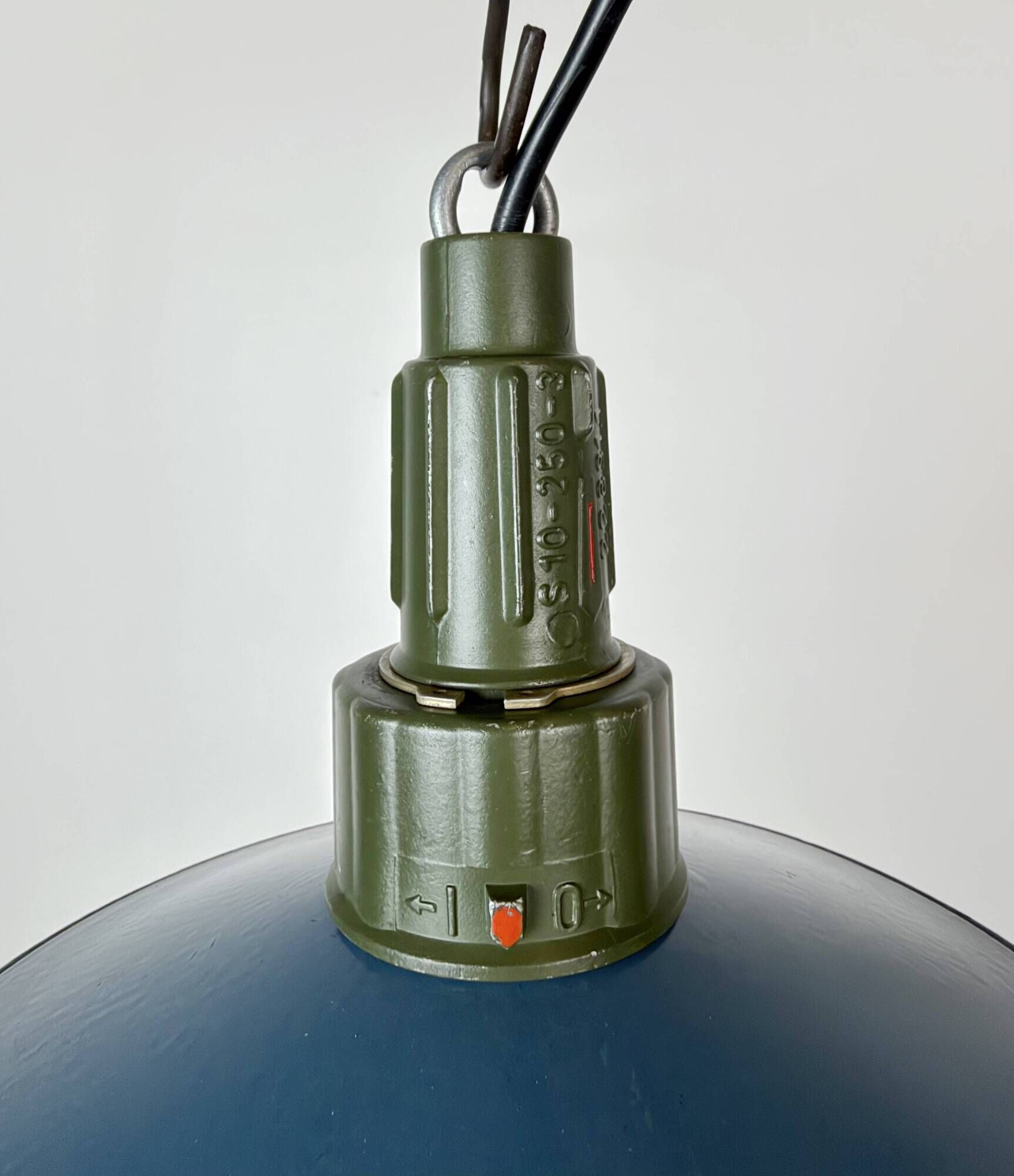 Industrial Blue Enamel Military Pendant Lamp with Cast Aluminium Top, 1960s