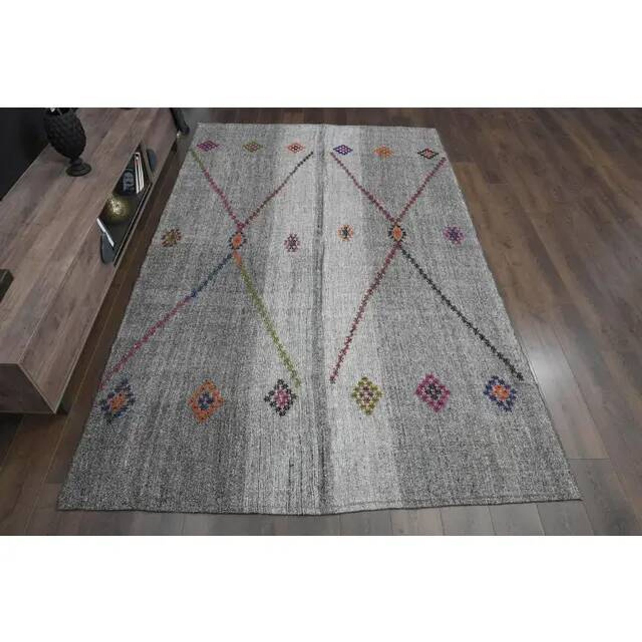 1970s Vintage Turkish Oushak Handmade Wool Cotton Gray Area Rug 200x316