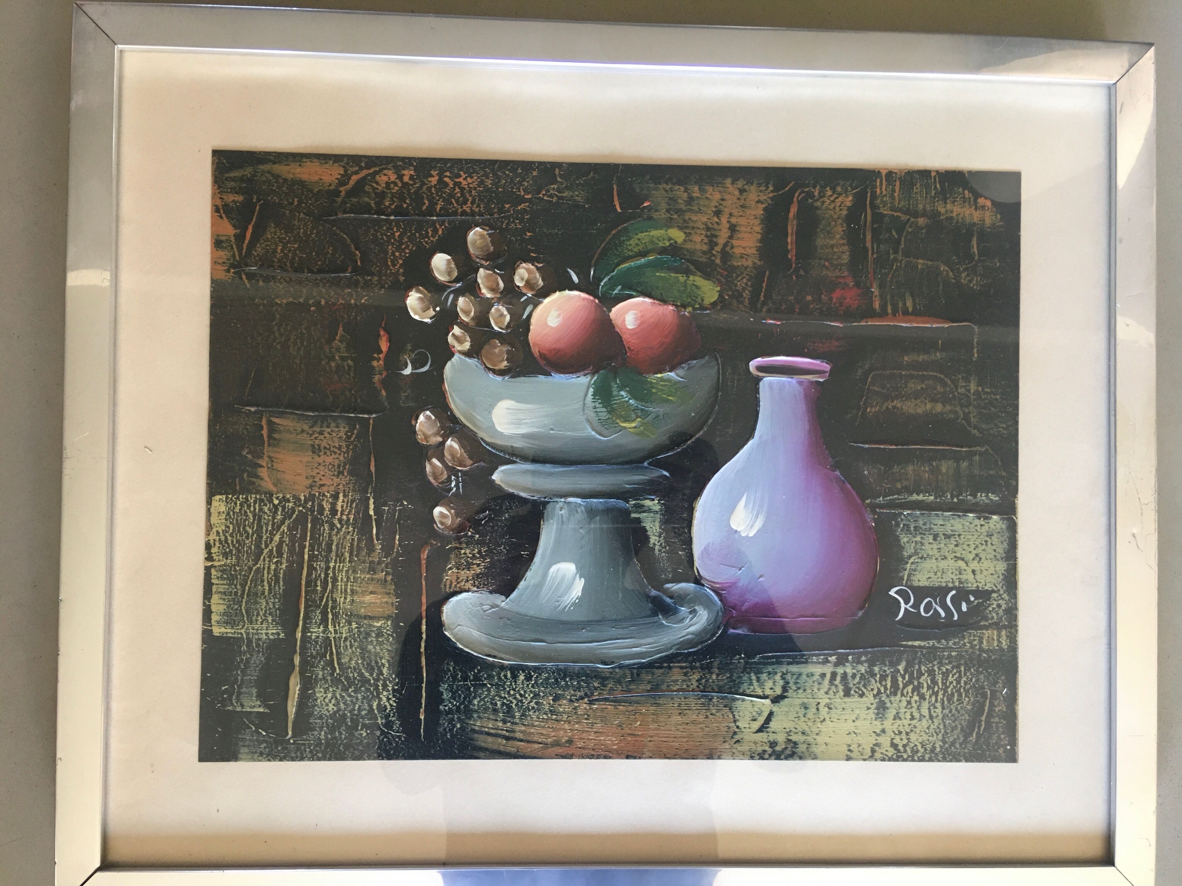 Still life oil on cardboard fruit compote