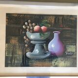 Still life oil on cardboard fruit compote