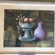 Still life oil on cardboard fruit compote