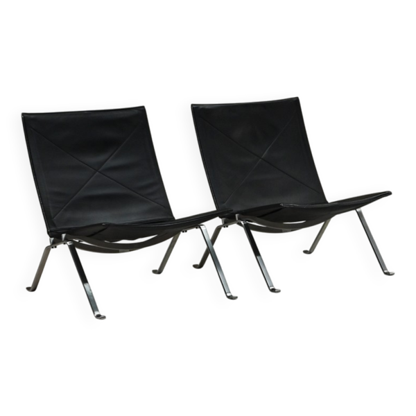 2 chauffeuses PK22 par Poul Kjærholm pour Fritz Hansen, années 1950, Danemark