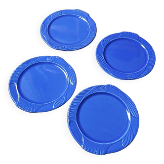 Lot 4 blue "Fish" plates