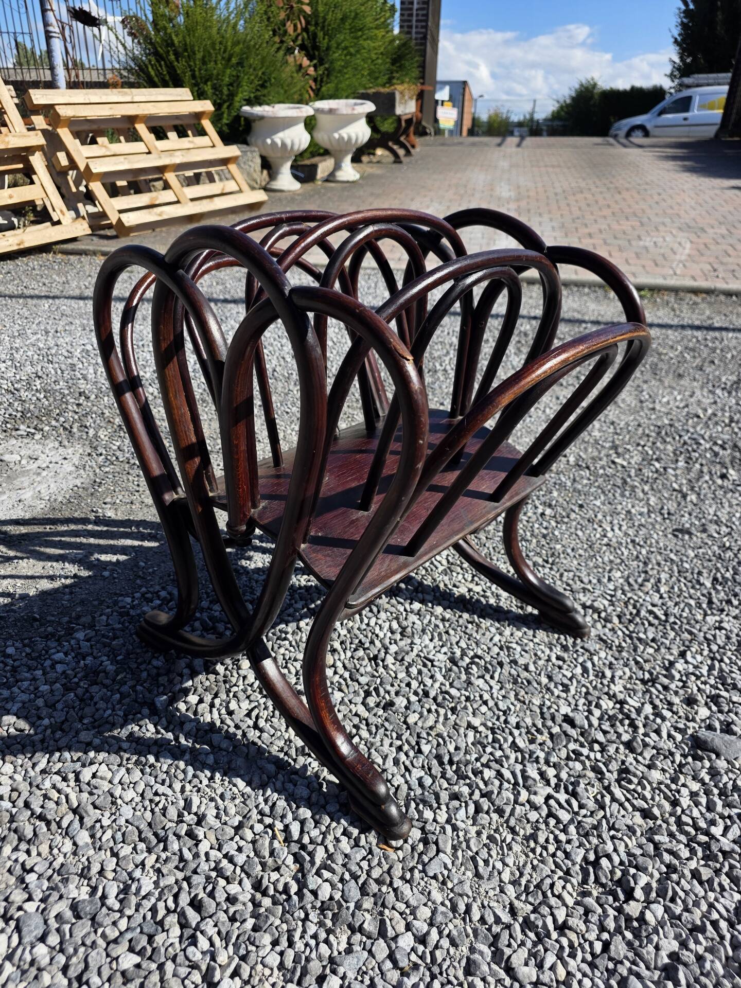 Thonet curved wood magazine rack Art Nouveau