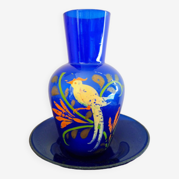 Art Nouveau hand painted blown glass vase