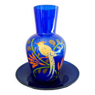 Art Nouveau hand painted blown glass vase