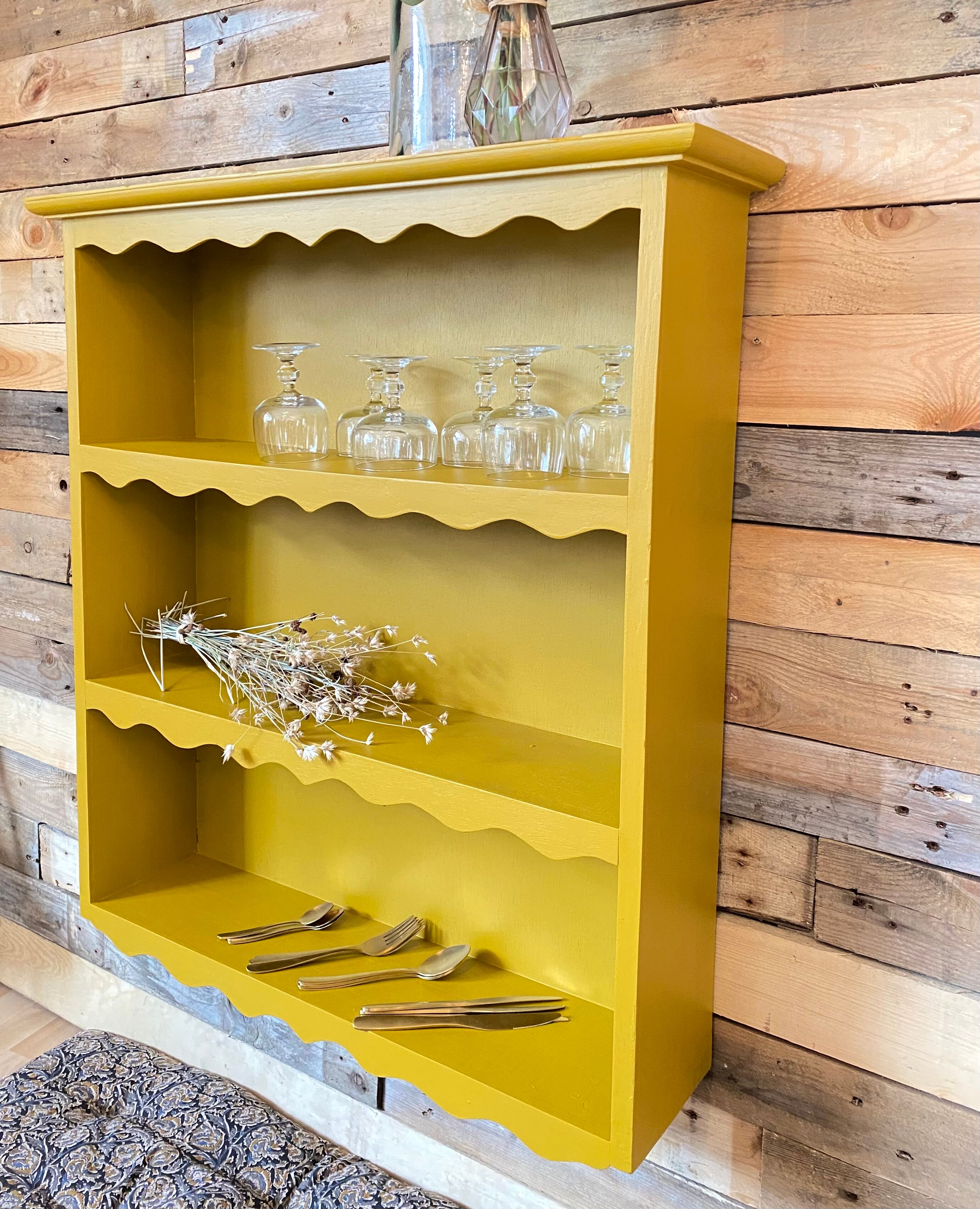 Renovated old saffron wall shelf