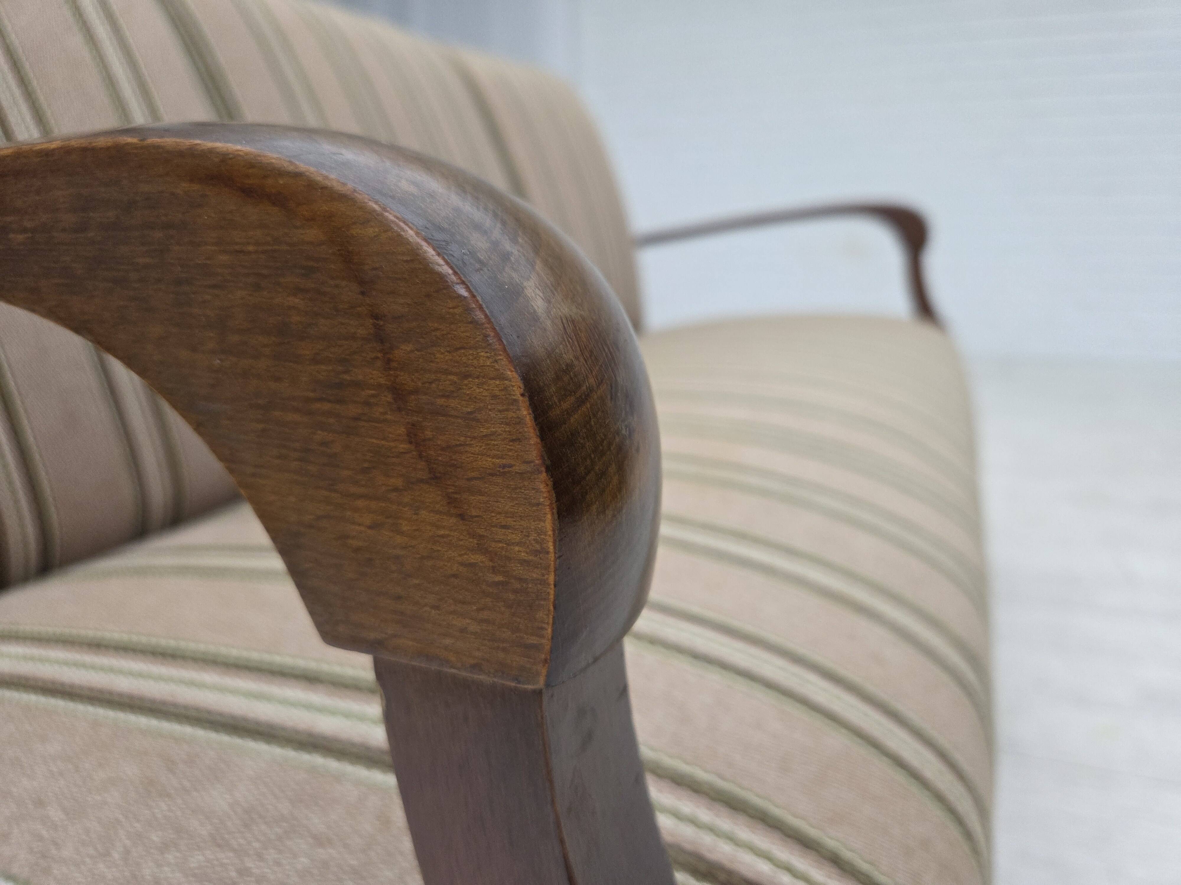 1950s, Danish 2-seater sofa, beige furniture wool fabric, beech wood legs.