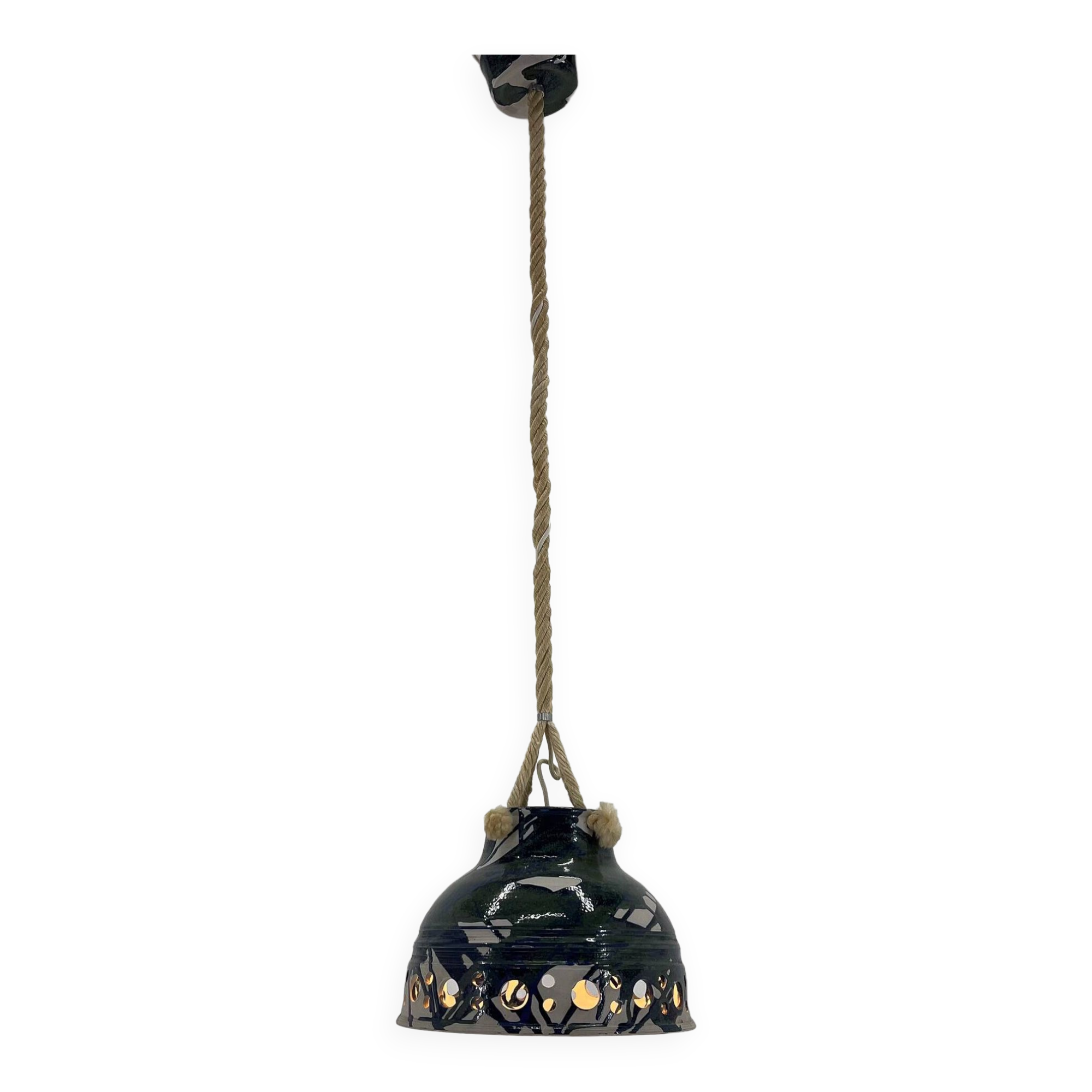 1970s Ceramic Pendant Light Suspended on a on Rope, Denmark