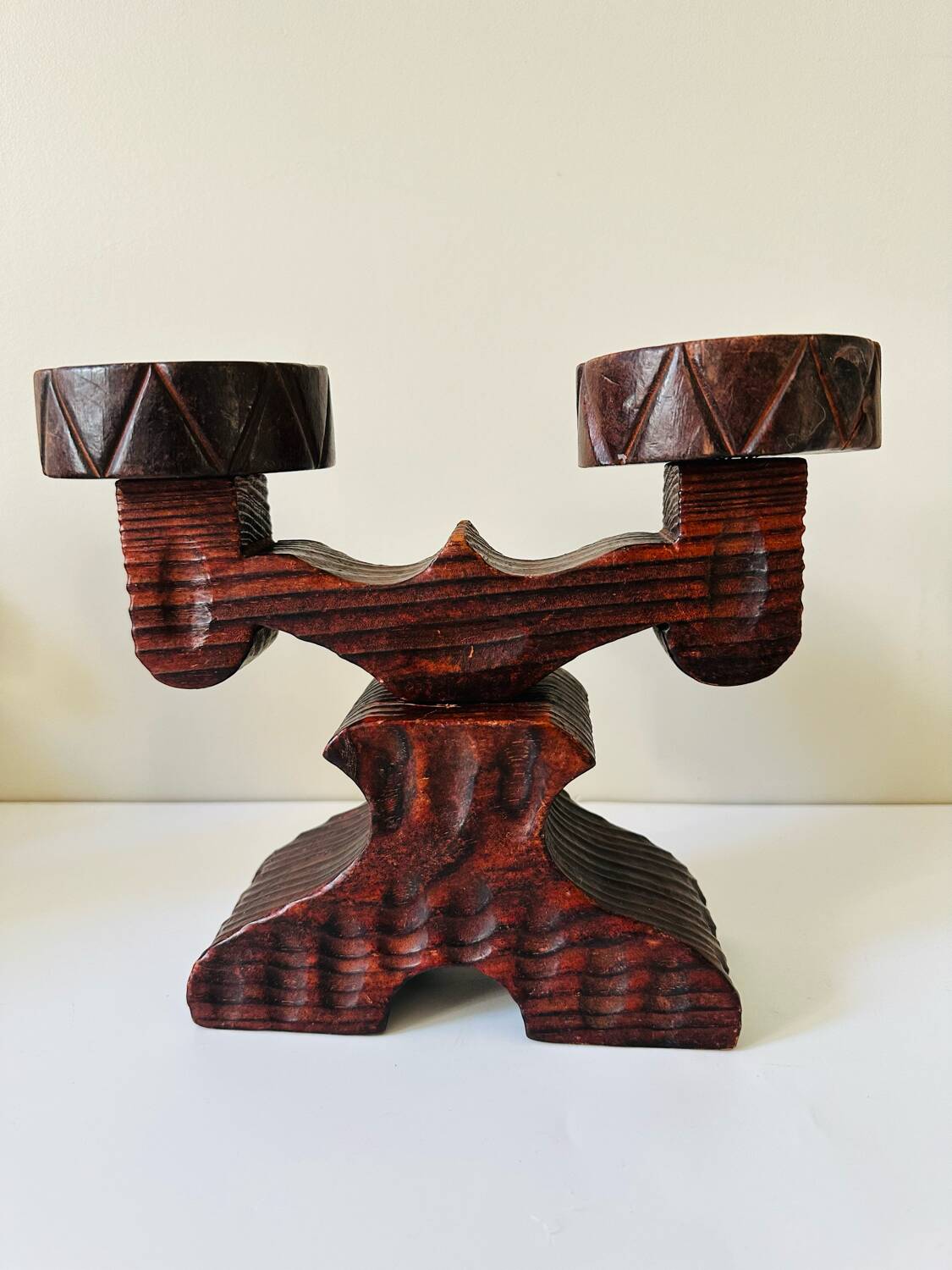 Double wooden candle holder