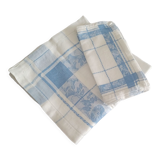 White and sky blue damask tablecloth and 10 towels