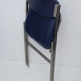 Folding blue skaï chair - chrome legs