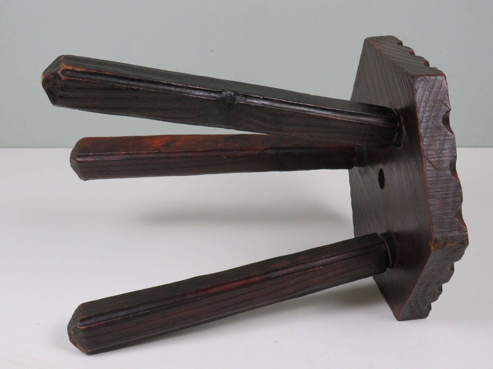 Rustic Spanish handcrafted stool in solid wood, 20th century