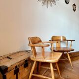 Pair of old pine armchairs