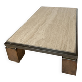 Table basse travertin cuivre et laiton Belgochrome