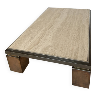 Belgochrome copper and brass travertine coffee table