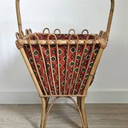 Vintage rattan chair with red fabric – 1960s/70s