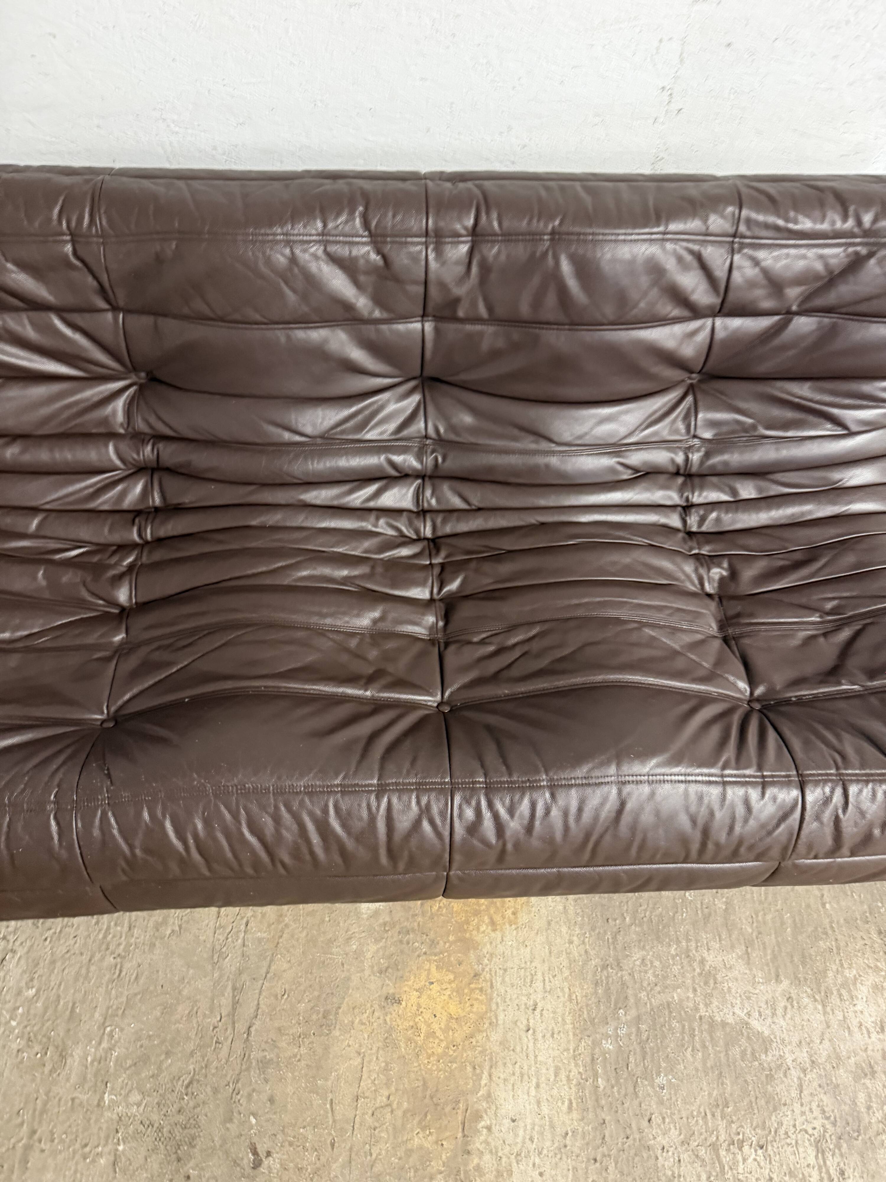 100% authentic Ligne Roset Togo 3-seater in chocolate brown original leather.