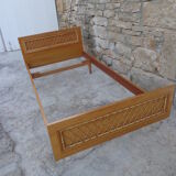 Bed wood and rattan wineing Louis Sognot of the 50s with his articulated box spring