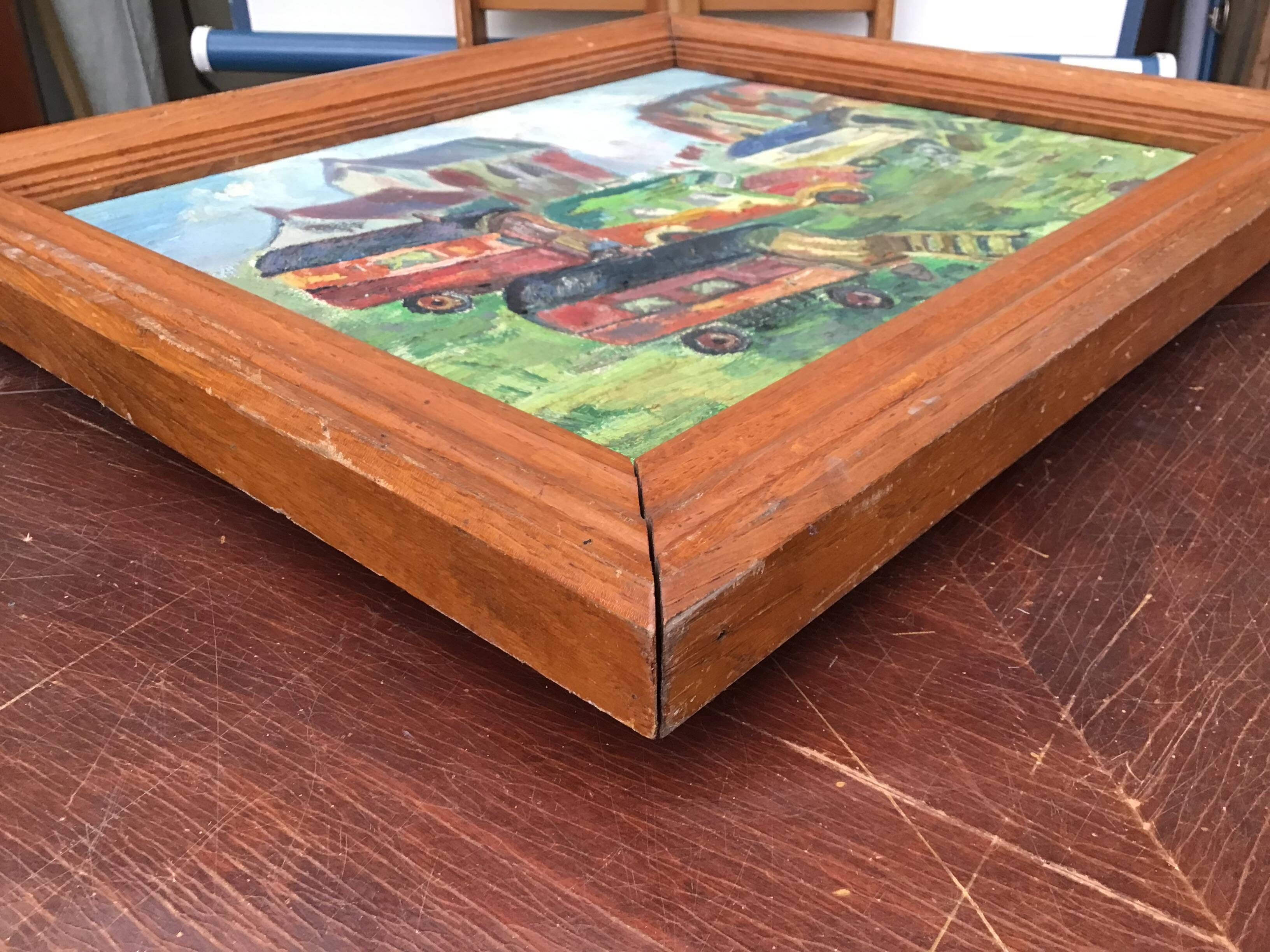 Oil on canvas representing a gypsy or fairground camp