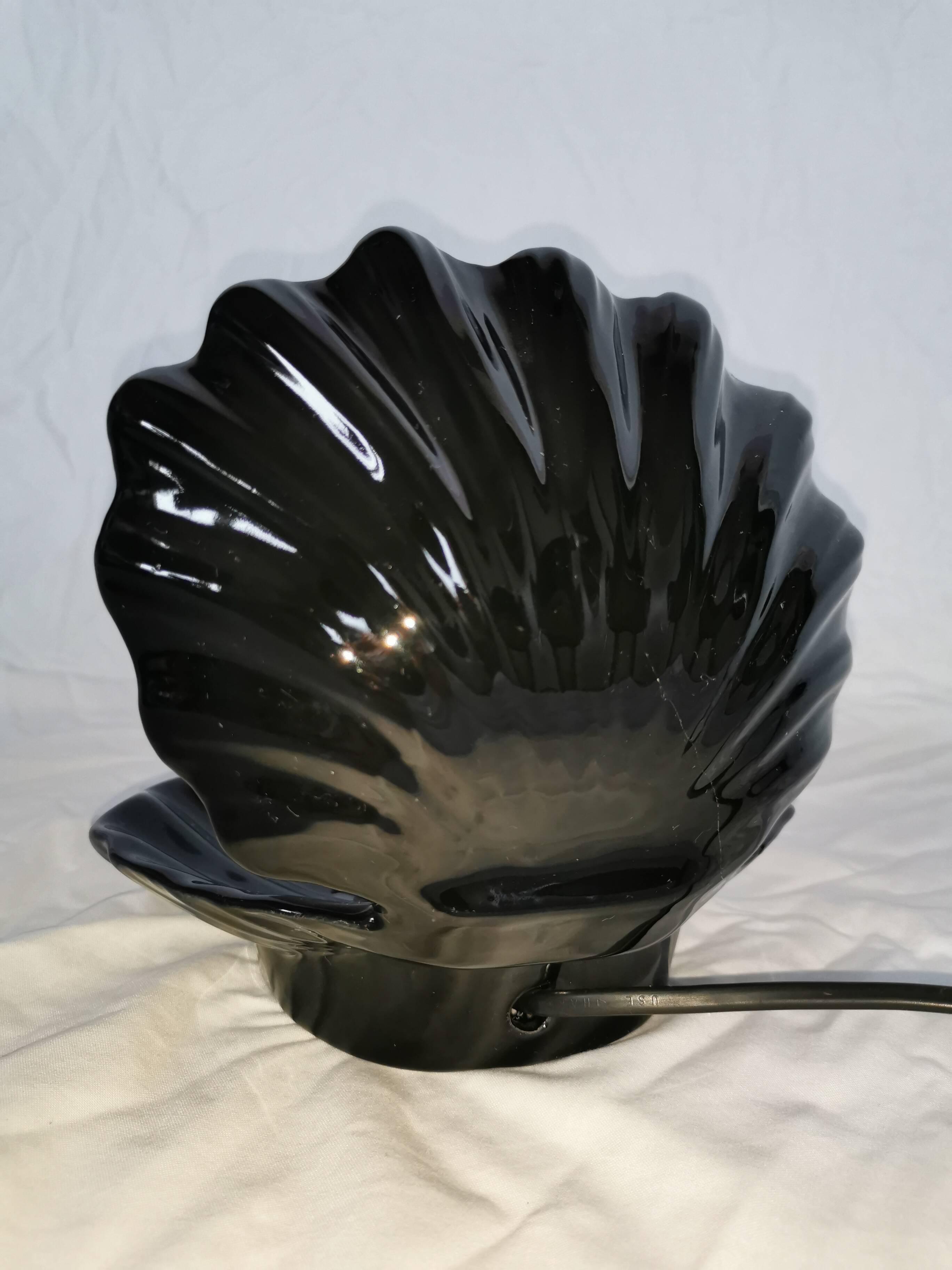 Ceramic shell lamp with opaline pearl, Saint-Jacques, France, 1980