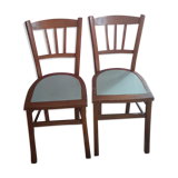 2 vintage year 70 chairs wood and seat blue formica type
