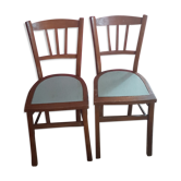 Chaises vintage années 70 bois et assise type formica bleu