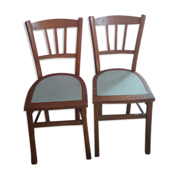 Chaises vintage années 70 bois et assise type formica bleu