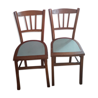 2 vintage year 70 chairs wood and seat blue formica type