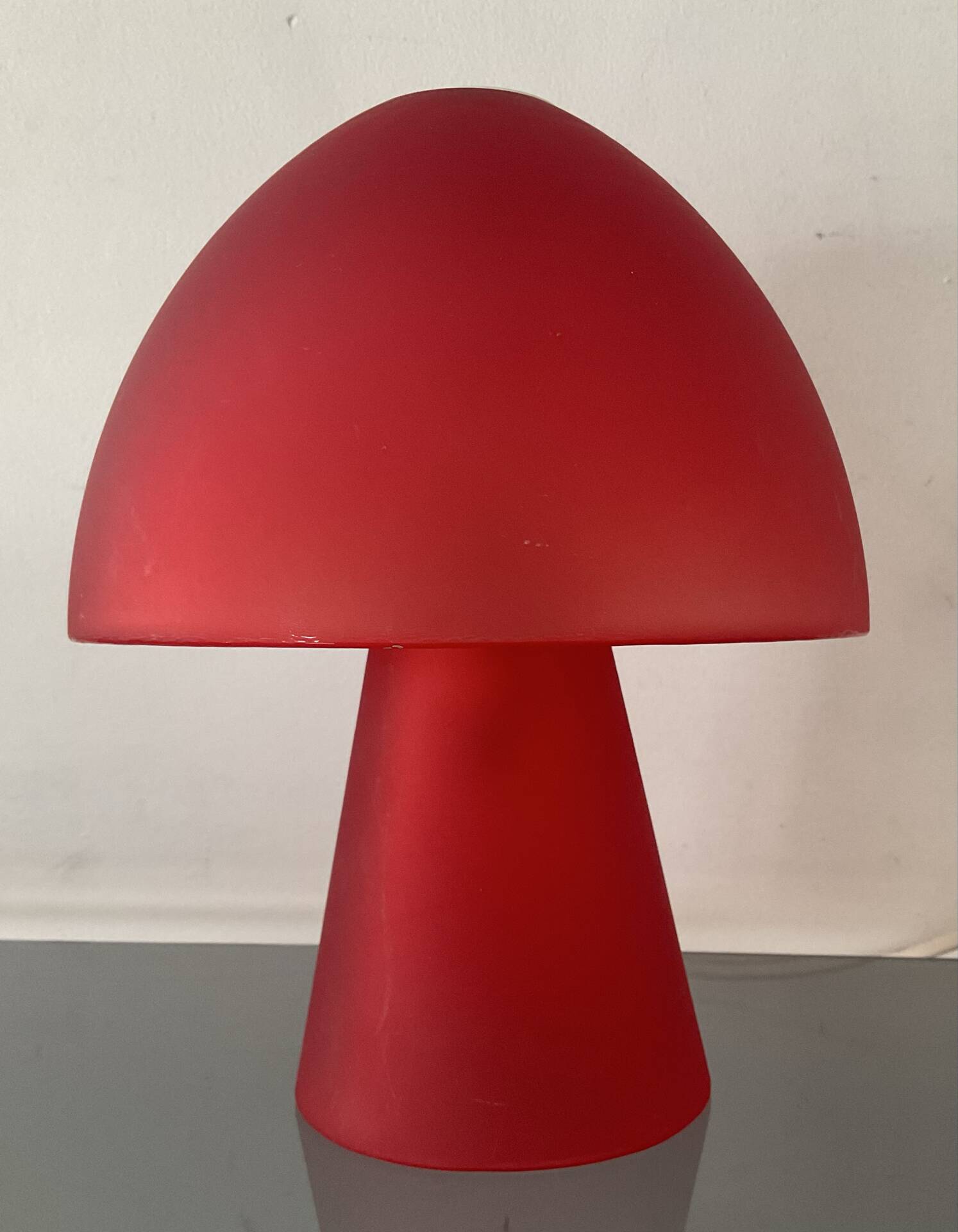 Vintage red glass mushroom lamp
