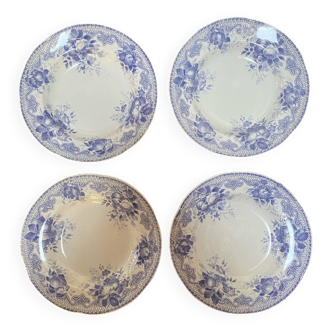 Lot de 4 assiettes creuses Creil et Montereau modèle bouquet