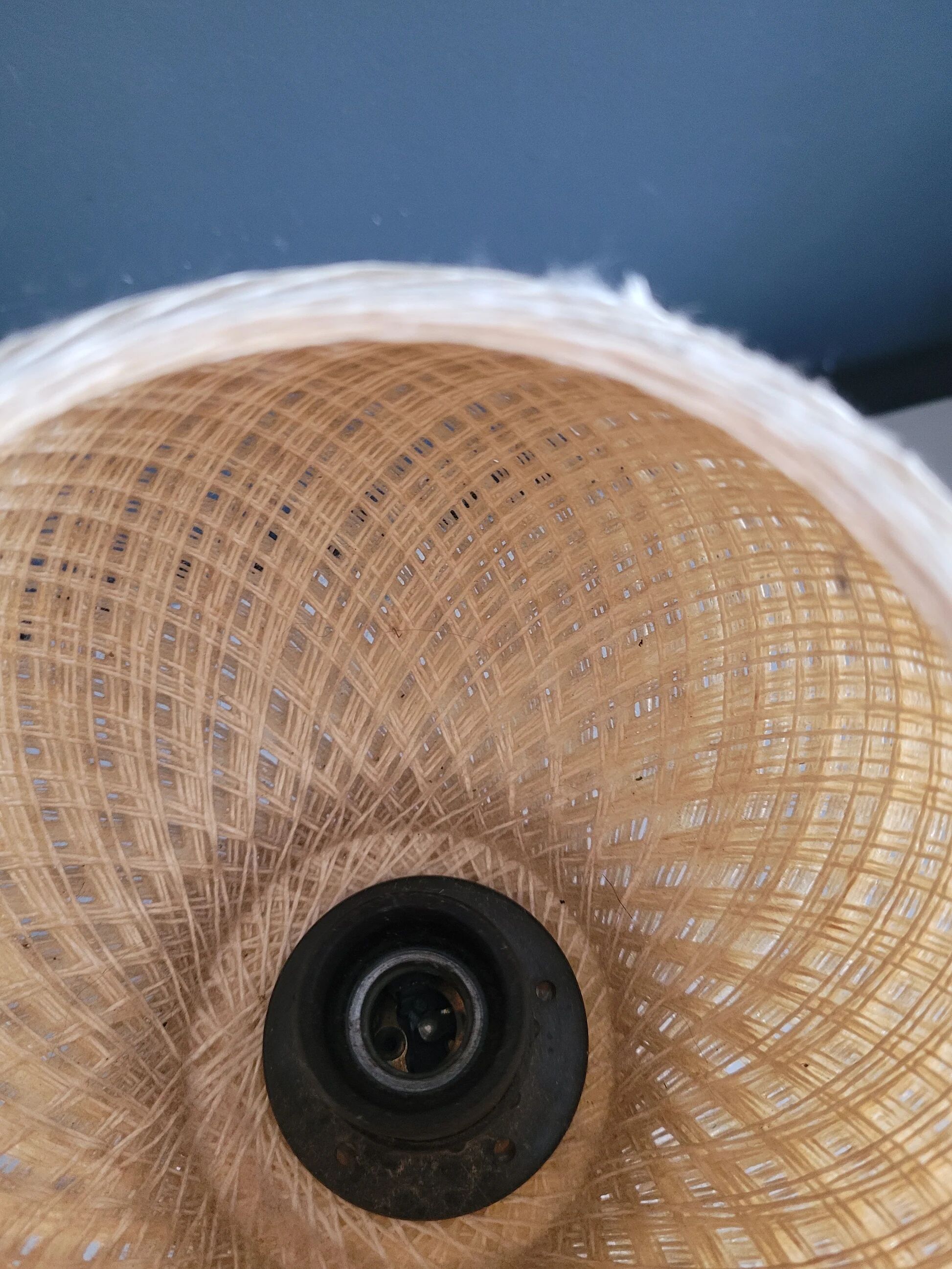 60's table lamp with tulip base and stretched wire shade.