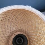 60's table lamp with tulip base and stretched wire shade.