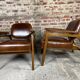 Scandinavian style armchairs (pair) in rubberwood and leather