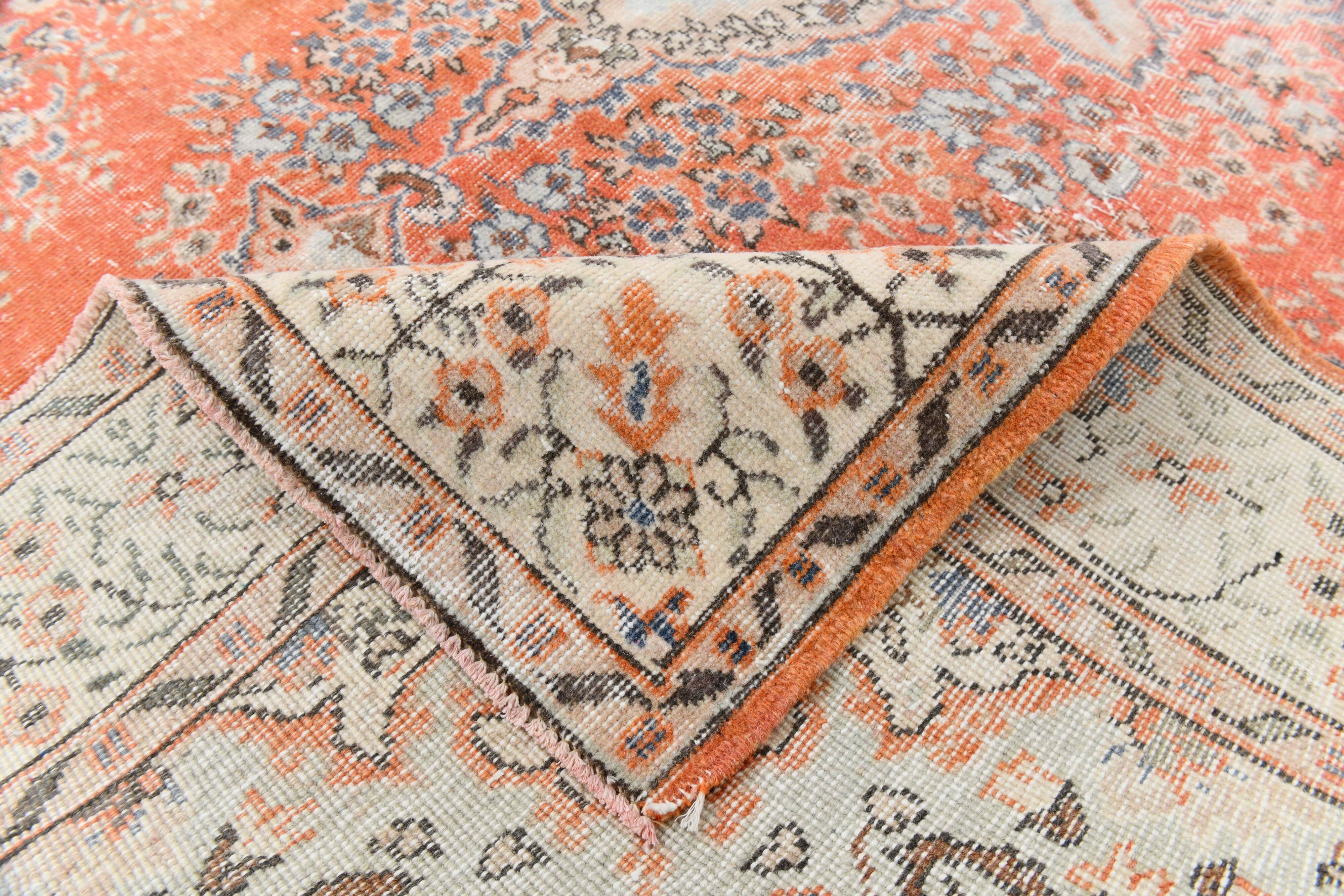 Tapis vintage anatolien tissé à la main en rose saumon, 206x392 cm