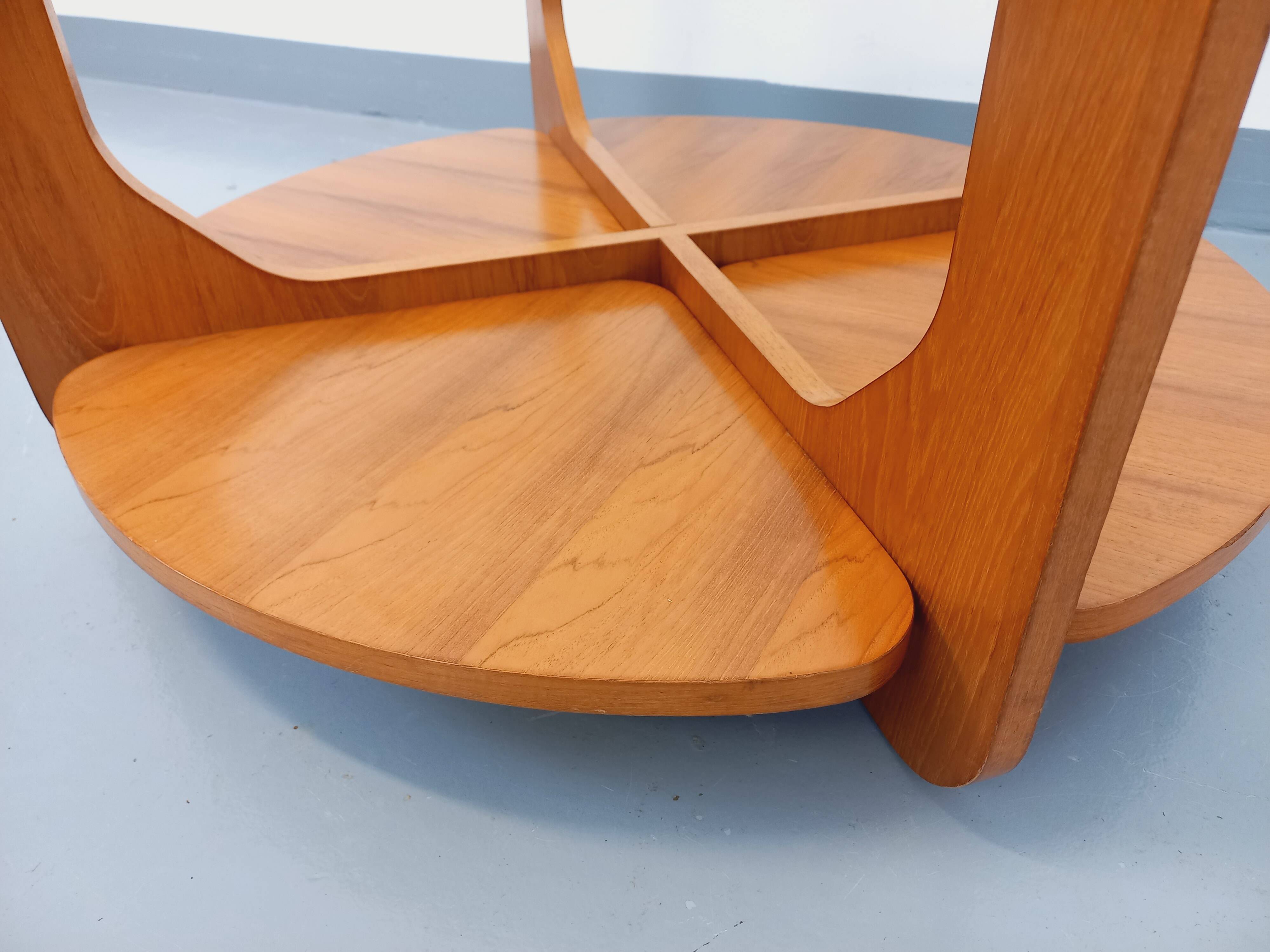 Vintage round coffee table with 2 tops by Hugues Poignant, in teak and glass