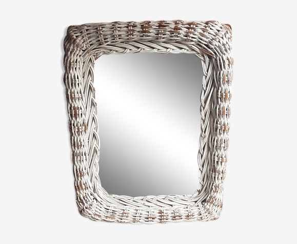 Miroir rotin années 70 23 X 18 cm
