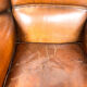 Dark brown sheep leather wingback armchair vintage